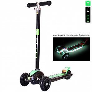 Самокат Y-Scoo Maxi Laser Show, черно-зеленый (Y-Scoo, 5857rt)